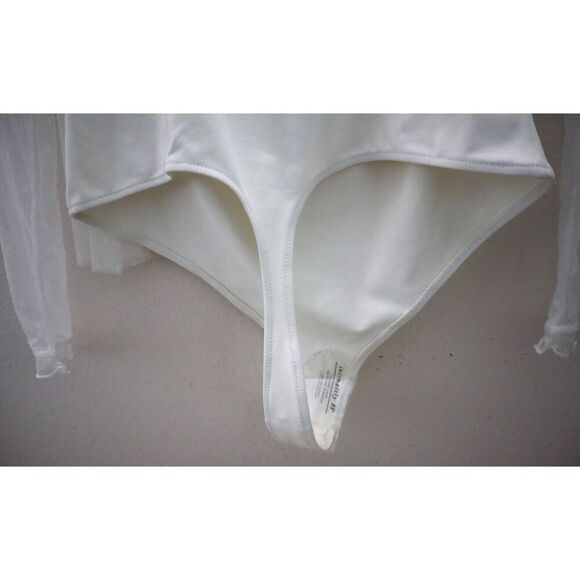 Free People FP070122CY Women's Sz M Ivory Tongue Tied L/S Mesh Bodysuit - Picture 4 of 10